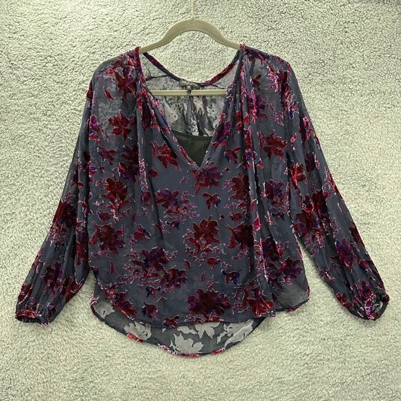 Rag & Bone Women's XS Purple Multi Yuni Burnout Blouse Sheer with Tank EUC - Picture 2 of 10